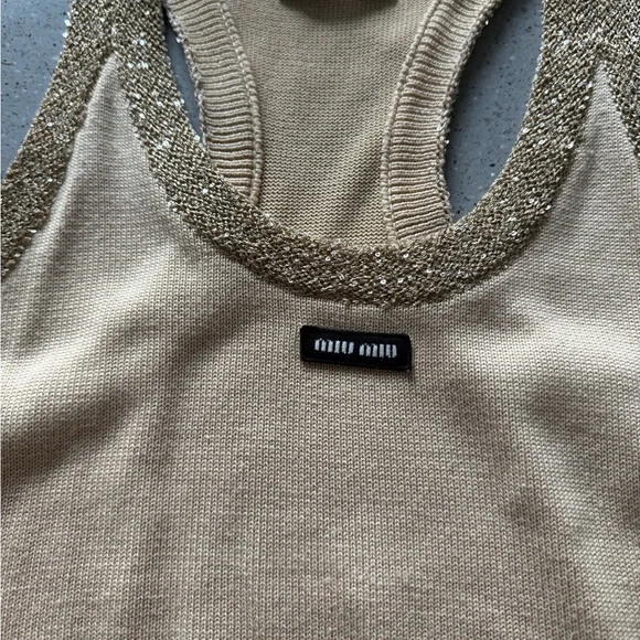 Miu Miu Beige and Gold Glitter Crop Top - Picture 4 of 6